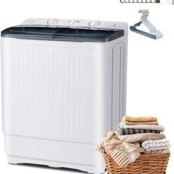 Portable 2-in-1 Twin Tub Washing Machine, 22Lbs Washer 10Lbs Spinner with Drain Pump, Semi-Automatic Compact Washer Dryer