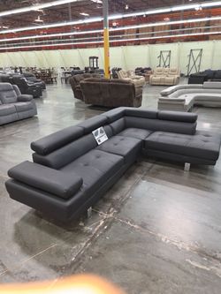 Brand New Black Leather Modern Style Sectional Sofa
