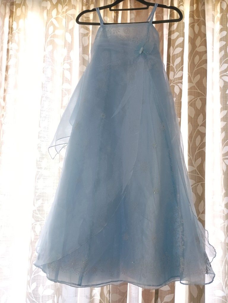 Girl Blue Formal Dress With Shawl