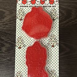 Hello Kitty Christmas Cookie Cutter & Stamp Set Stocking And Holiday Wreath 4 Pc