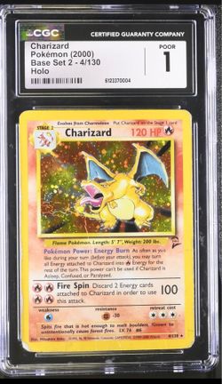 2000 POKEMON BASE SET 2 #4 CHARIZARD-HOLO CGC 1 Pop 13