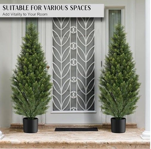 Artificial Topiary Cedar Trees, 4ft topiary cedar tree, topiary tree, set of two artificial topiary tree, brand new topiary tree artificial. outdoor a