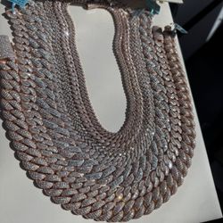 Moissanite Cuban Chains – Sterling Silver w/ Rose Gold | Any MM • Any Length 