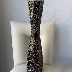 Tall Modern Decorative Floor Vase – Metallic Brown with Silver Overlay