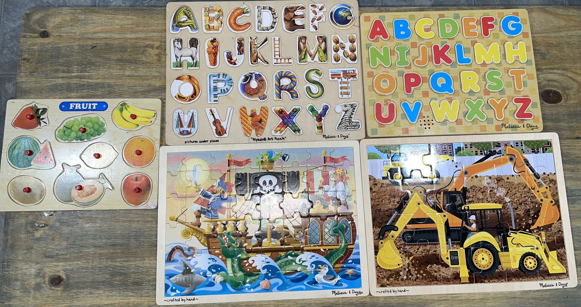 5 Puzzles- 4 Wooden Melissa and Doug Puzzles, and 1 random Wooden Puzzle