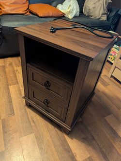 Farmhouse Nightstand w/ Charging Station