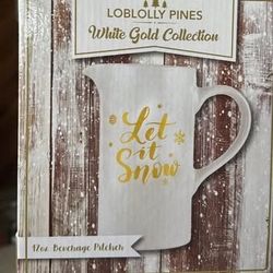 Loblolly Pines Let it Snow 42 oz Cold Beverage Pitcher White Gold Collection NEW