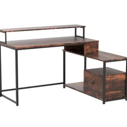 Evajoy Home Office Computer Desk with File Drawer, LED Strip, Power Outlet, L-Shaped Gaming Desk