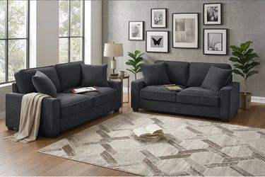 Brand New Dark Grey Super Plush Corduroy Sofa & Loveseat (Pillows Included)