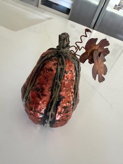 Decorative Fall Pumpkin with Metal Leaf