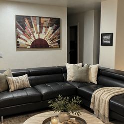 Black Sectional - Headrest, Storage & Matching Ottoman