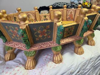Indian Hand-Painted Wooden Decorative Bajot Stool