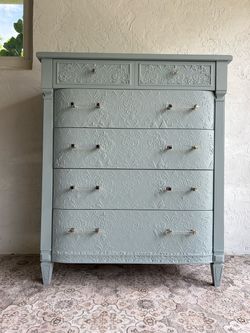 Anthropologie Style Refinished Solid Wood Vintage Dresser Blue Green