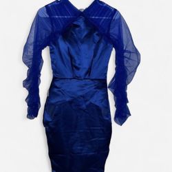 TS Couture blue ruched tulle dress 