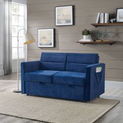 Loveseats Sofa Bed with Pull-out Bed,Adjsutable Back and Two Arm Pocket,Blue (54.5x33x31.5)