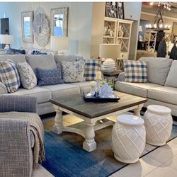 Meggett Linen Living Room Set SOFA and Loveseat