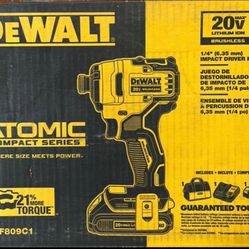 New DEWALT DCF809C1 ATOMIC 20V Cordless Compact Impact Driver Kit