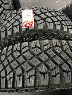 2 SEMI NEW LT 28570R17 GOODYEAR WRANGLER Mud Terrain tires for $300 installed and balance. 285/70/17 285/70/R17 285 70 R 17 285 70 17 28570R17 Trea