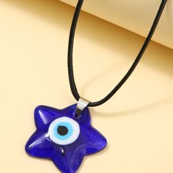 Evil Eye Detail Star Charm Necklace Unisex With Rope