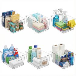 As-Is MOONEDGE Large Clear Plastic Storage Bins 6-Pack 12x8x6 Retail $47.00