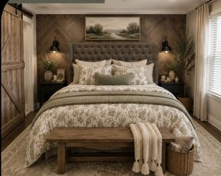 Adjustable Bed Frame- Cal King Bed Frame- Wingback Headboard- Farmhouse- Upholstered Bed