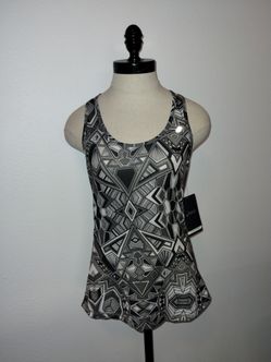 ‎ASICS Women's Gray Black White Geometric Athletic Tank Top NEW XS