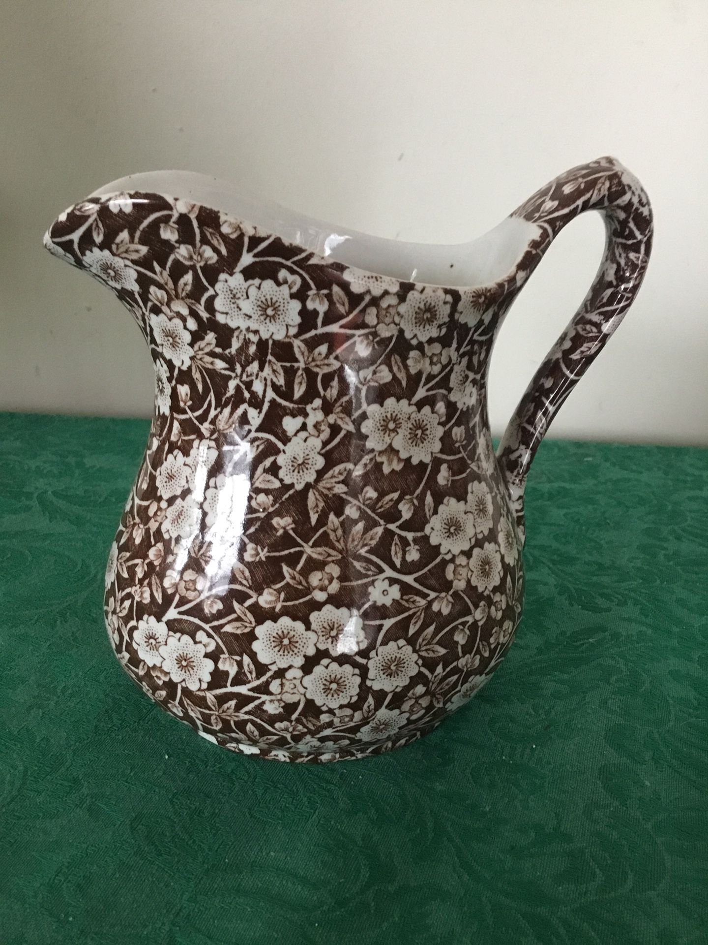 Vintage calico pitcher  crowned for China Staffordshire England charming brown