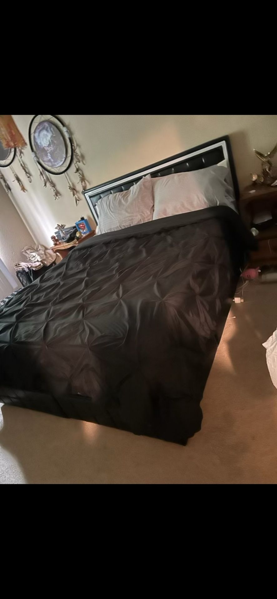 Led queen bed with box spring and mattress