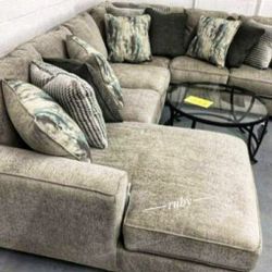 Pewter Gray U Shape Extra Large Deep Seating Comfy Oversized Big Modular Sectional Sofa Couch With Chaise | Ashley Ardsley Brand New Living Room Set 