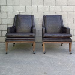 Leather Vintage Antique Mid Century Modern Chairs