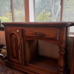 Wood Desk With Drawer And Cabinet 