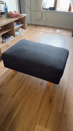 Modern Grey Fabric Ottoman / Footstool with Wood Legs 