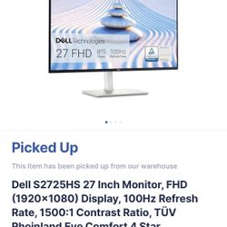 Dell S2725HS 27 Inch Monitor, FHD (1920x1080) Display, 100Hz Refresh Rate, 1500:1 Contrast Ratio, TÜV Rheinland Eye Comfort 4 Star, Integrated 2x5W Sp