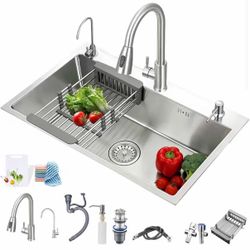 Kitchen Sink, Stainless Steel Single Bowl Sink, Embedded/Top Mounted Workbench Sinks With Sliding Accessories, Workbench Sink With Multiple Accessorie