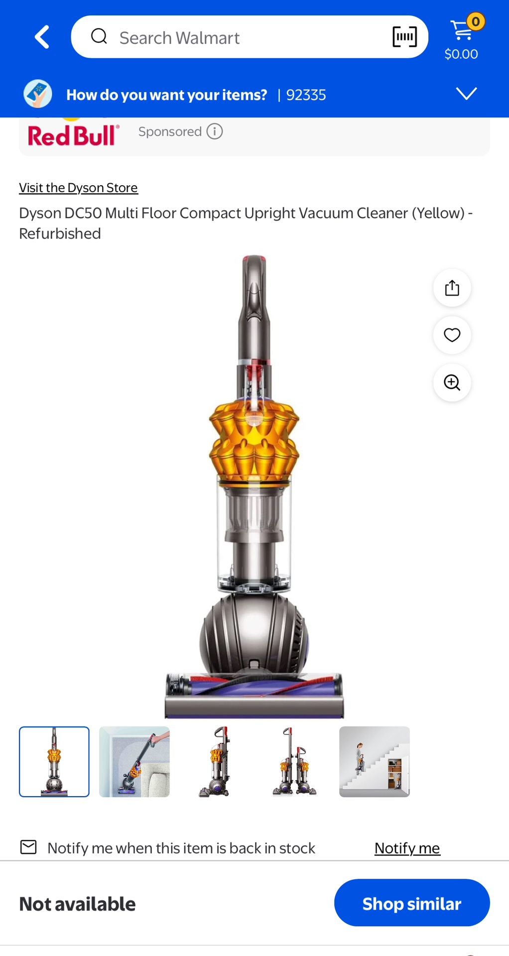 Dyson DC50 Multi Floor Compact Upright Vacuum Cleaner (Yellow) - Refurbished