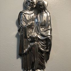 Holy Family - 11” Solid Pewter bas-relief Wall Hanging.