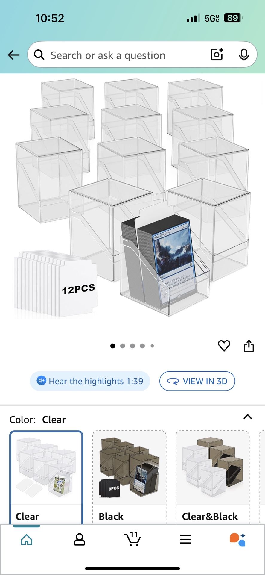 Card Deck Box, Card Deck Case with 100 Pack Card Sleeves and Divider, Standard Size Clear Card Storage Box Perfect Fit for MTG, Trading Cards, Sport C