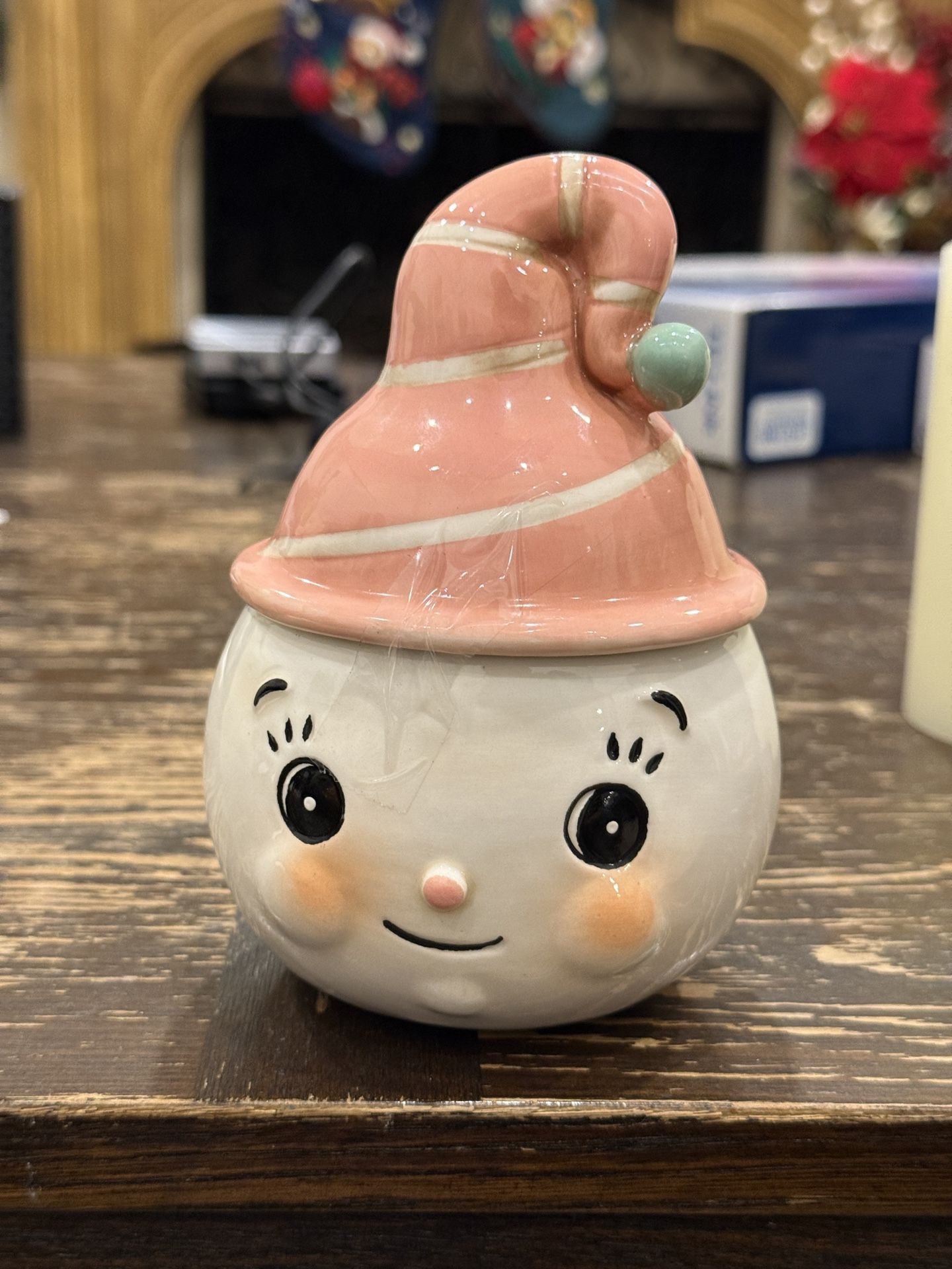 Johanna Parker pink snowman sugar bowl