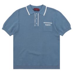 GG Blue Embroidered Knitted Polo Shirt
