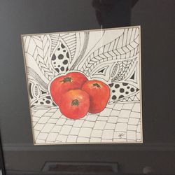 Gail Cunningham Art - mixed media Bananas, Tomatoes, and Peaches Thumbnail
