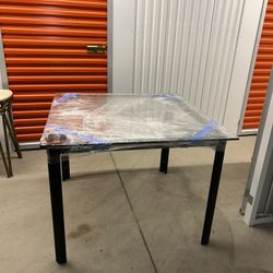 Modern Glass Table w/ Leather Wrapped Frame – Dining / Desk 