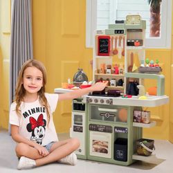 88-Piece Play Kitchen for Toddlers, Interactive Kids' Playset with Realistic Design, Educational Features, and Fun for Ages 3 and Up (Avocado Ash 88)