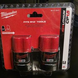 2 New M12 Batteries Red Lithium CP 1.5