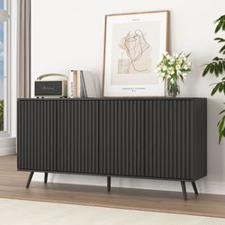 Sideboard Buffet Cabinet with Storage, Long Sideboard Storage Cabinet with 4 Doors, Wood Credenza Console Coffee Bar Cabinets with Adjustable Shelves 