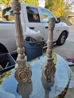 Carved Wood candle holders set of 2