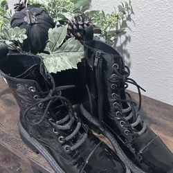 Shiny Paten Leather Combat Boots 