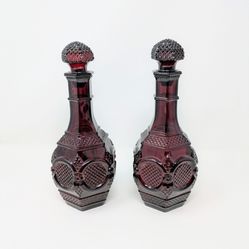 Vintage Avon Cape 1876 Cod Collection Ruby Red Wine Decanters (2)