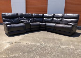 Brown leather electric recliner sectional sofa