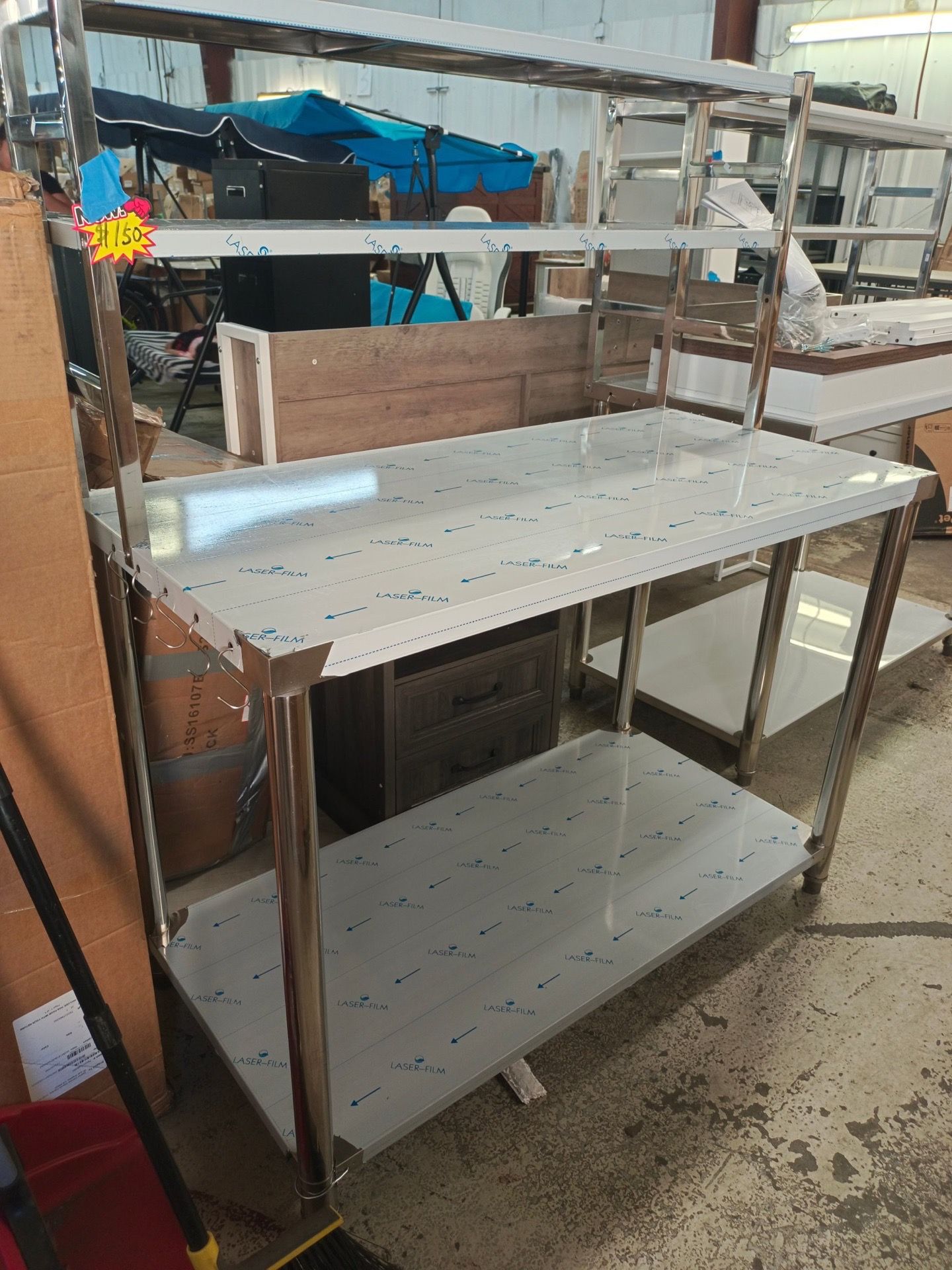 Stainless Steel Table with Overshelves, 47*24*57 Work Table, Metal Table Prep Table for Home Kitchen Restaurant Garage Warehouse $150 Warehouse Addres
