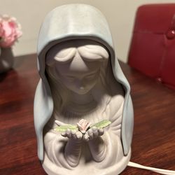 Blue and White Madonna Figurine Lamp